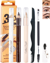 Eyebrow Pencil Brow Lift Highlighting Pencil Contour Pen Set-3 Pcs Long Lasting Waterproof Eye Makeup Pencil, Highlighter Stick for Women, Fill and Defined Brow, with Sharpener & Brow Tool-Dark Brown